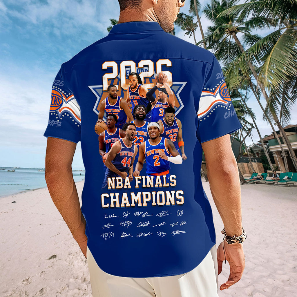 New York Knicks 2026 NBA Finals Champions Short Sleeve Button-Down Shirt – HOATT19033