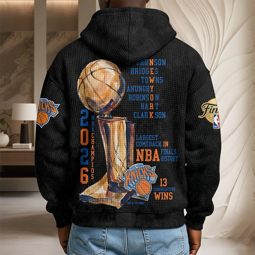 New York Knicks NBA Champions 2026 3D Unisex Waffle Hoodie – TMTHU8558