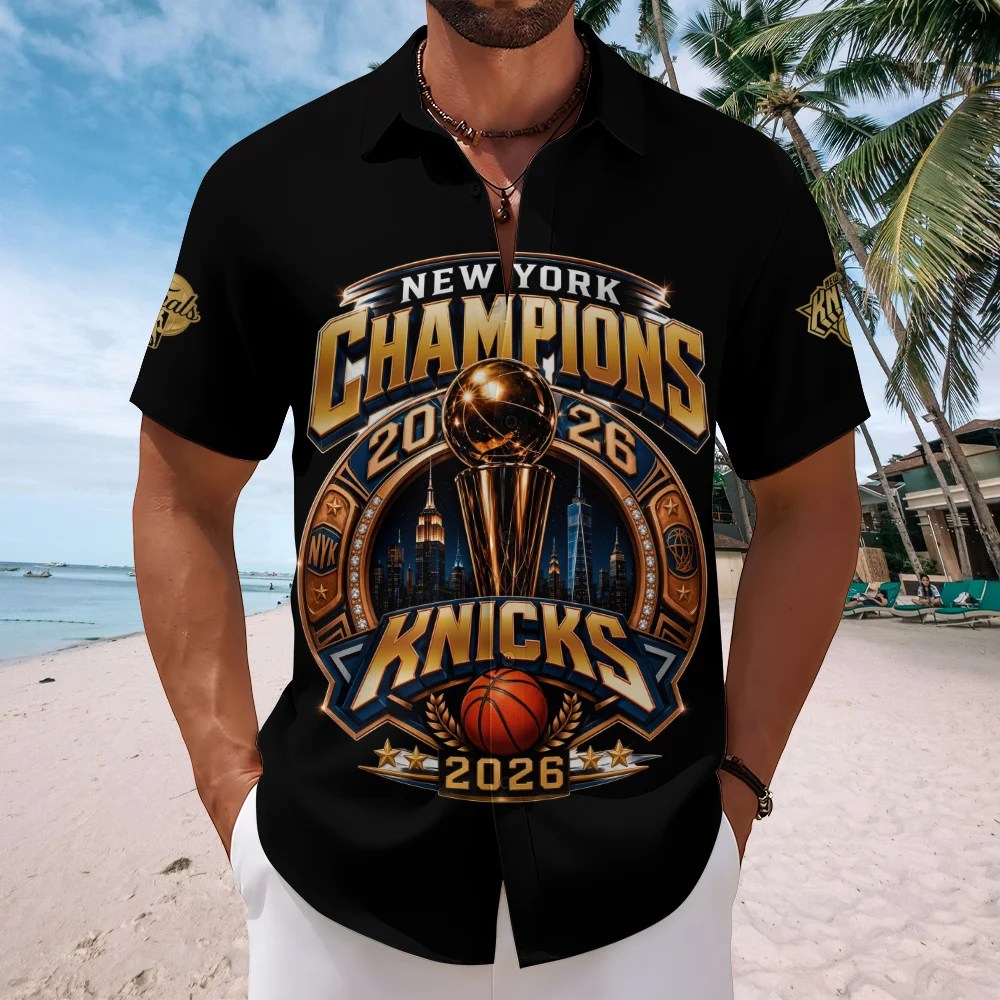 New York Knicks NBA Finals Champions 2026 Short Sleeve Button-Down Shirt – TMTHU8913