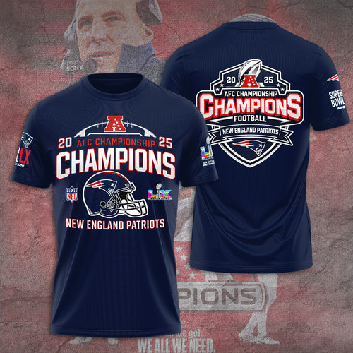 New England Patriots 2025 AFC Champions 3D Apparel – TANTN20618