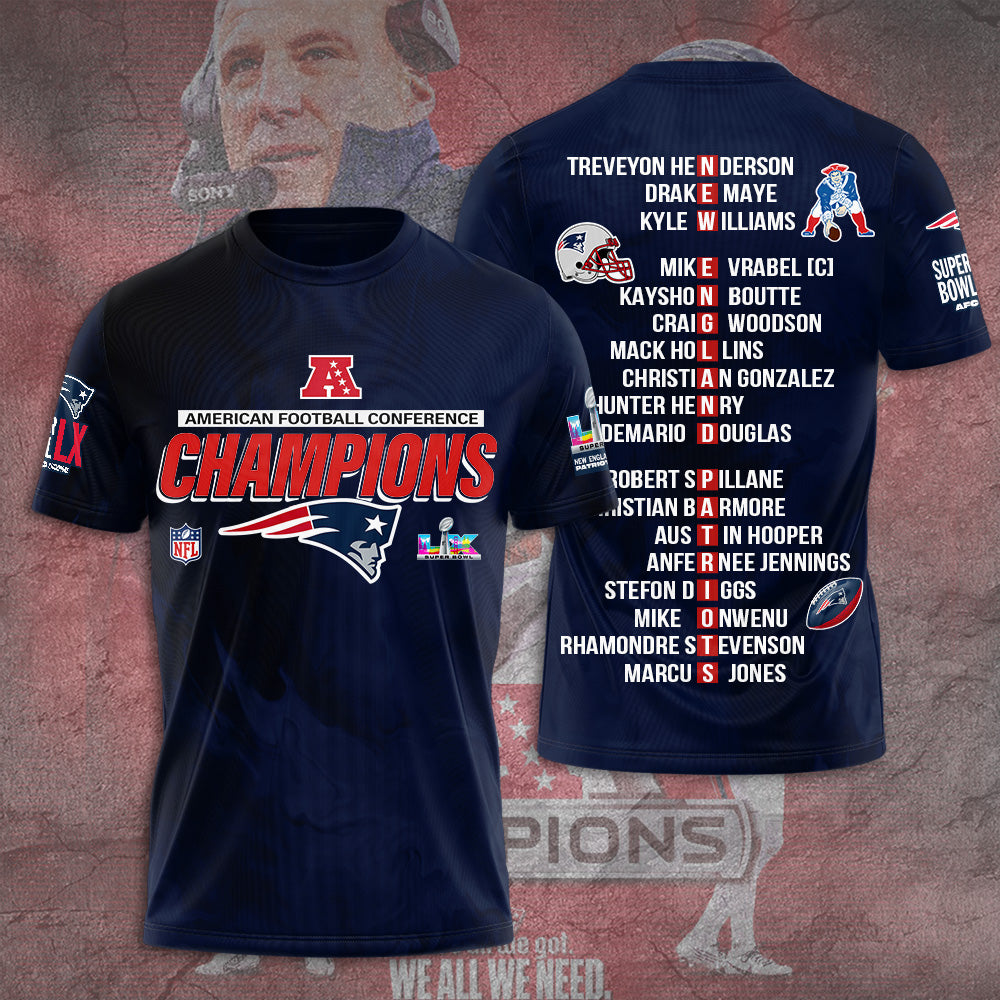 New England Patriots 2025 AFC Champions 3D Apparel – TANTN20619