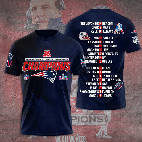 New England Patriots 2025 AFC Champions 3D Apparel – TANTN20619