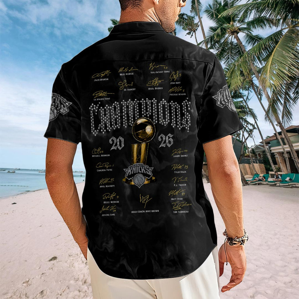 New York Knicks 2026 NBA Finals Champions Short Sleeve Button-Down Shirt – HOATT18987