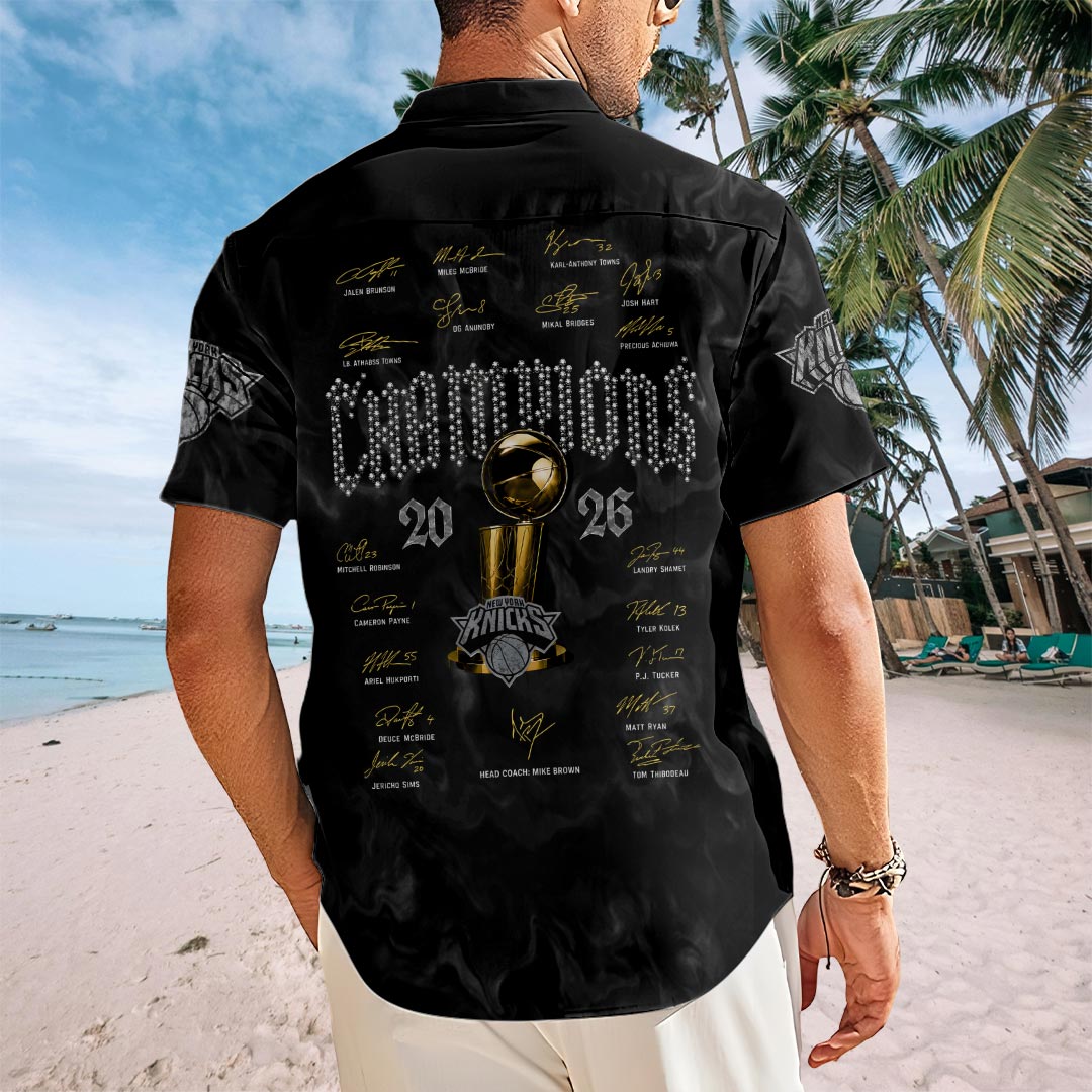 New York Knicks 2026 NBA Finals Champions Short Sleeve Button-Down Shirt – HOATT18987