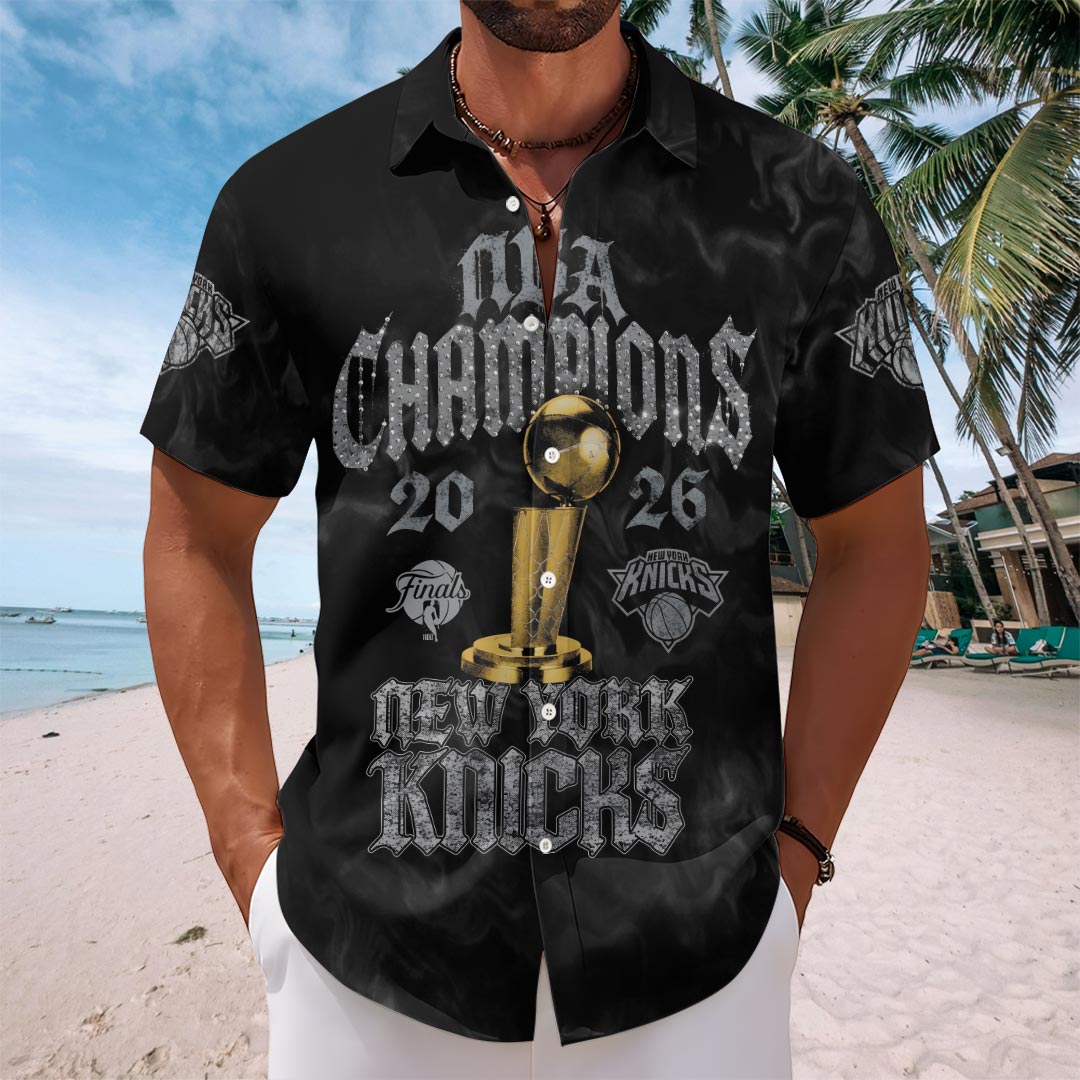 New York Knicks 2026 NBA Finals Champions Short Sleeve Button-Down Shirt – HOATT18987