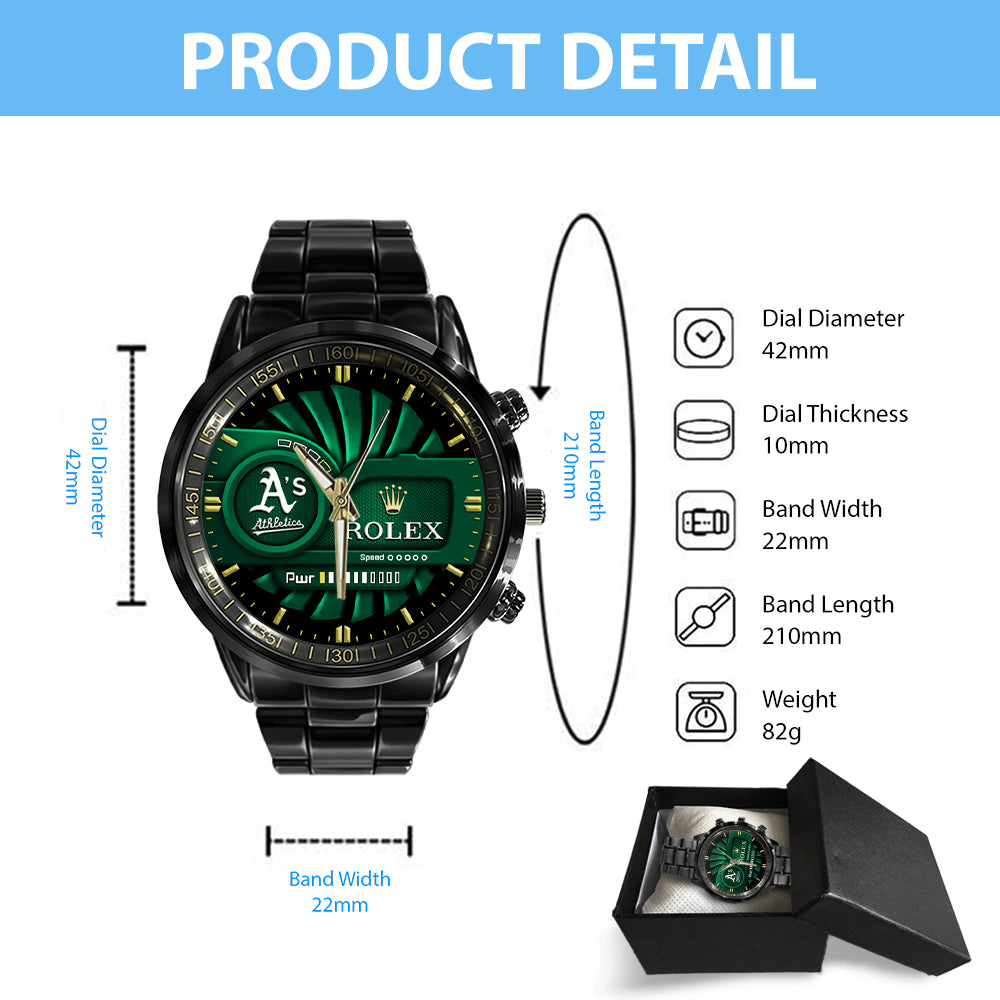Oakland Athletics Black Stainless Steel Watch – MAITM13442