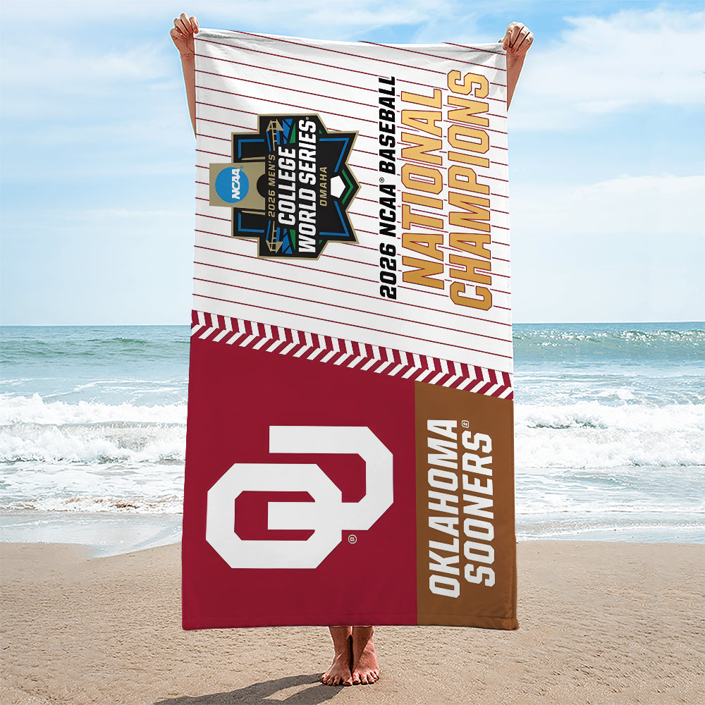 Oklahoma Sooners 2026 NCAA Baseball Men's College World Series Champions Rectangle Beach Towel – TANTN23831