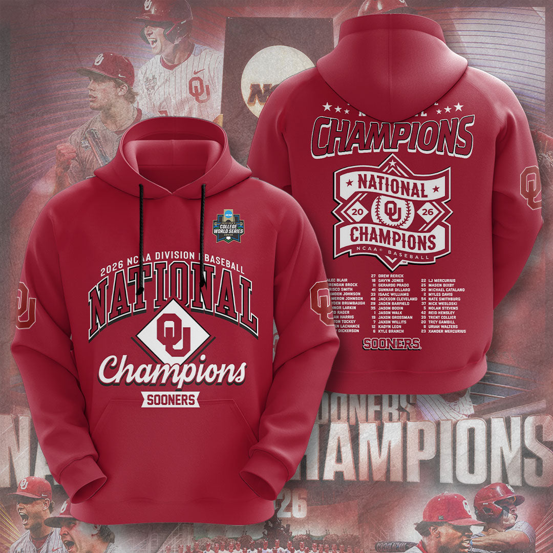 Oklahoma Sooners 2026 NCAA Baseball Men's College World Series Champions 3D Apparel – TMTHU7021