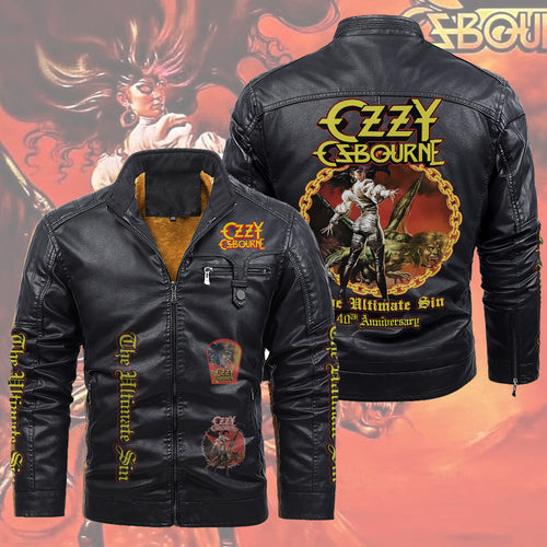 Ozzy Osbourne The Ultimate Sin 40th Anniversary 2D Leather Yellow Fleece Jacket – TMTHU6371