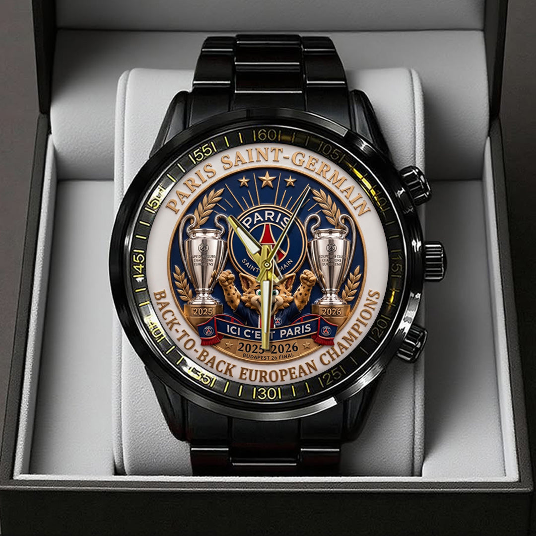 Paris Saint-Germain Champions of Europe 25/26 Black Stainless Steel Watch – TANTN23314