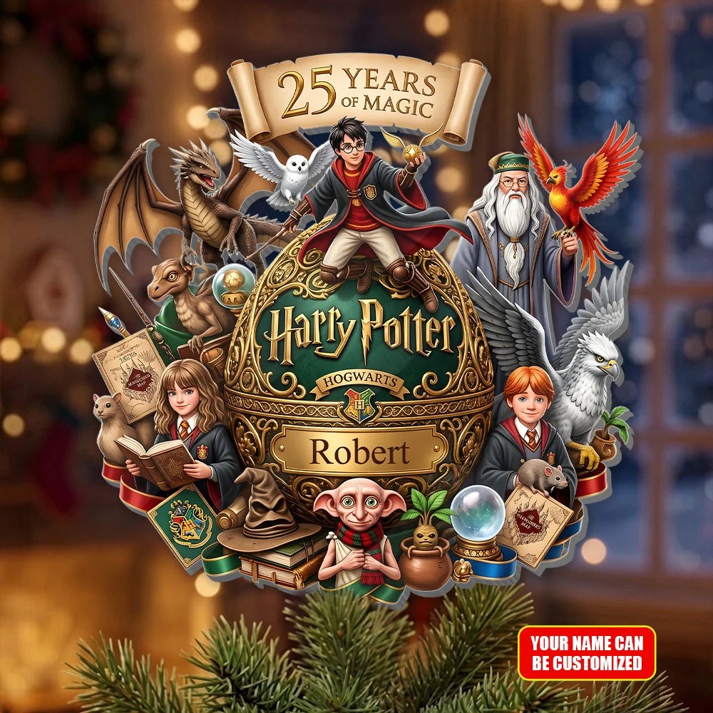 Personalized Harry Potter 25th Anniversary Christmas Tree Topper – TMTHU9676