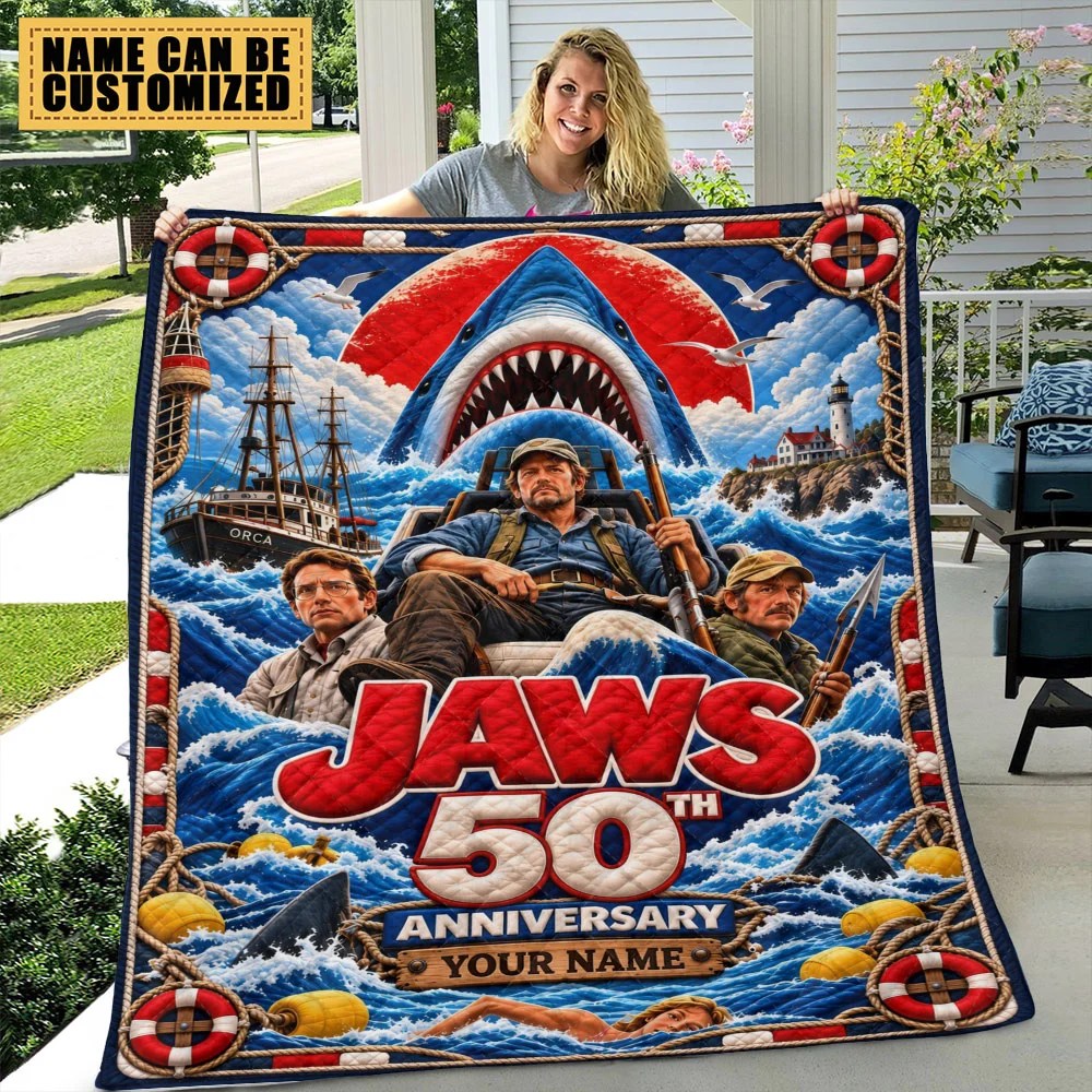 Personalized Jaws 50th Anniversary Quilt Blanket – TMTHU9934