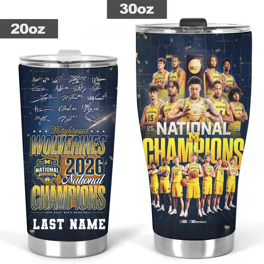 Pesonalized Michigan Wolverines 2026 NCAA Men's Basketball National Champs Tumbler Cup – TMTHU5110