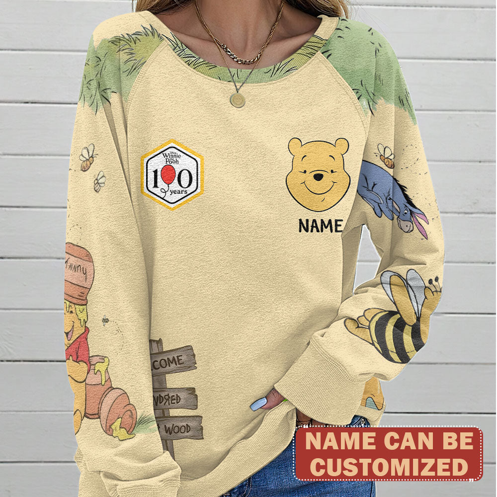 Personalized Winnie-the-Pooh 100th Anniversary Round Neck Raglan Sleeve Sweatshirt – TMTHU4359