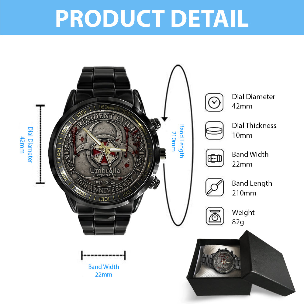 Resident Evil 30th Anniversary Black Stainless Steel Watch – TMTHU4533