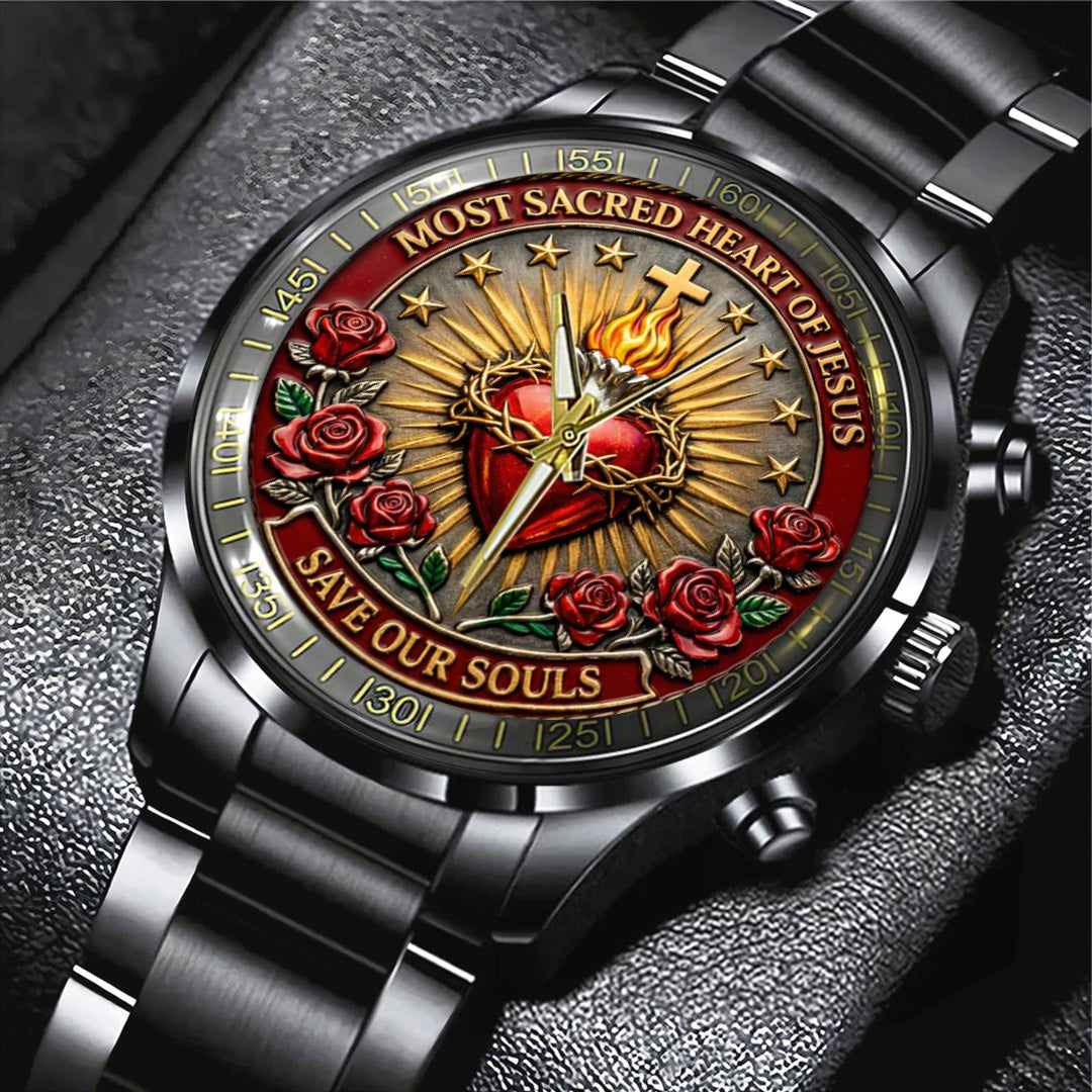 Sacred Heart of Jesus Black Stainless Steel Watch – TANTN21227