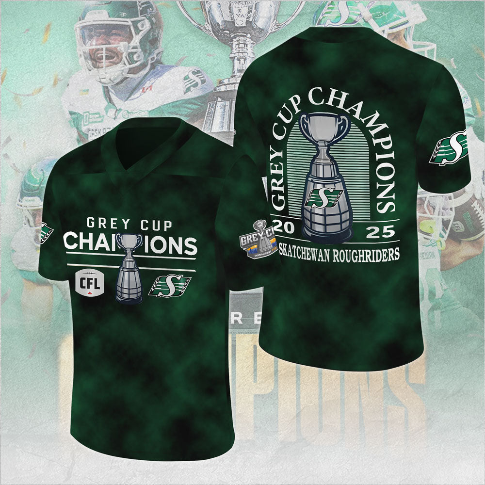 Saskatchewan Roughriders 2025 Grey Cup Champions 3D Football Jersey – MAITM13899