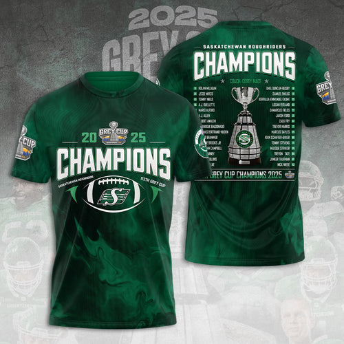 Saskatchewan Roughriders 2025 Grey Cup Champions 3D Apparel – TANTN18825
