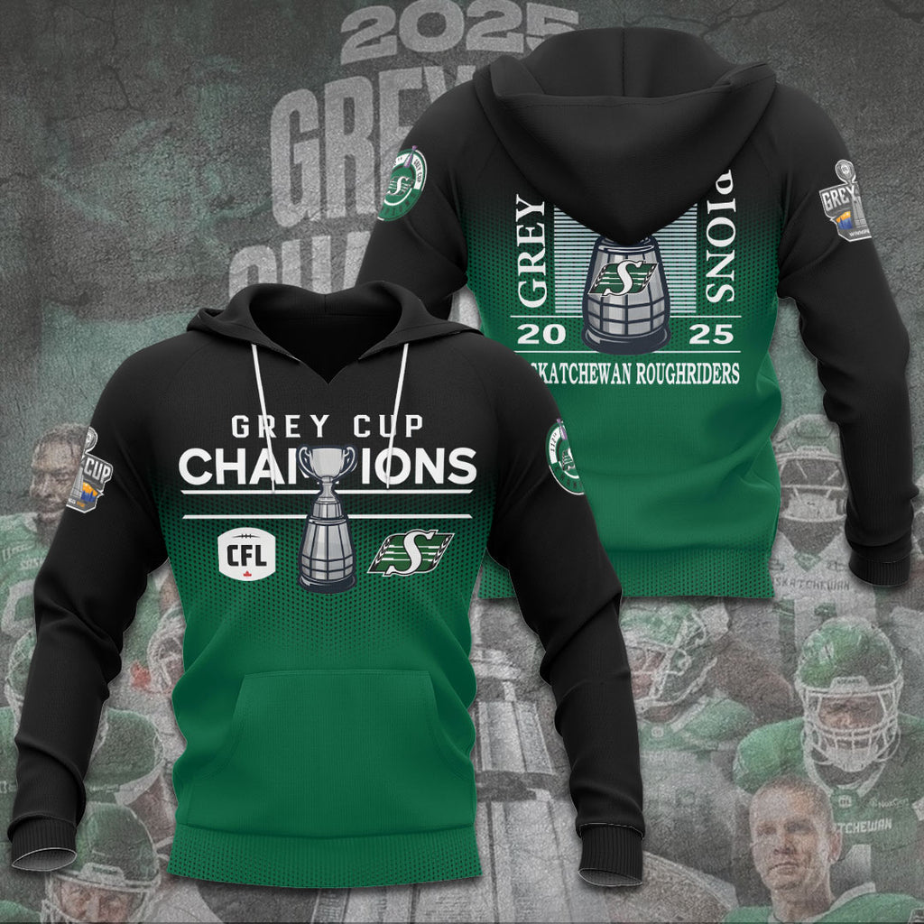 Saskatchewan Roughriders 2025 Grey Cup Champions 3D Apparel – TANTN18830