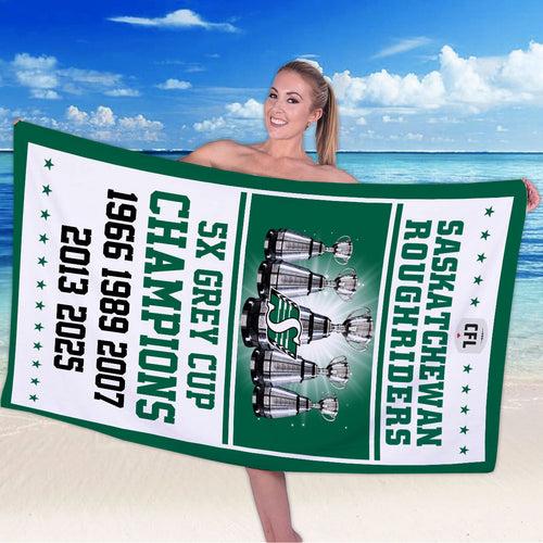 Saskatchewan Roughriders 2025 Grey Cup Champions Rectangle Beach Towel – HOATT14758