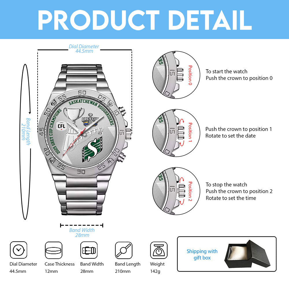 Saskatchewan Roughriders 2025 Grey Cup Champions Gentleman Stainless Steel Watch – MAITM13925