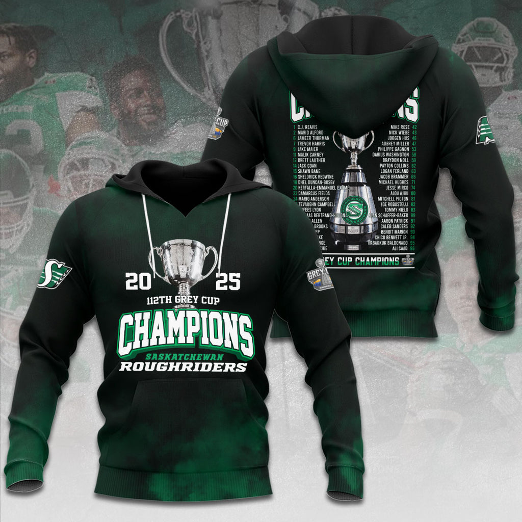 Saskatchewan Roughriders 2025 Grey Cup Champions 3D Apparel – HOATT14698