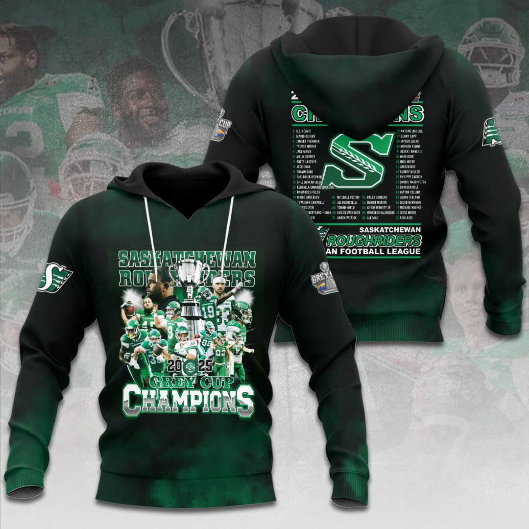 Saskatchewan Roughriders 2025 Grey Cup Champions 3D Apparel – HOATT14702