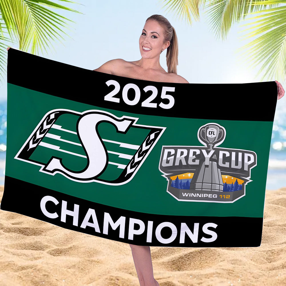 Saskatchewan Roughriders 2025 Grey Cup Champions Rectangle Beach Towel – MAITM13843