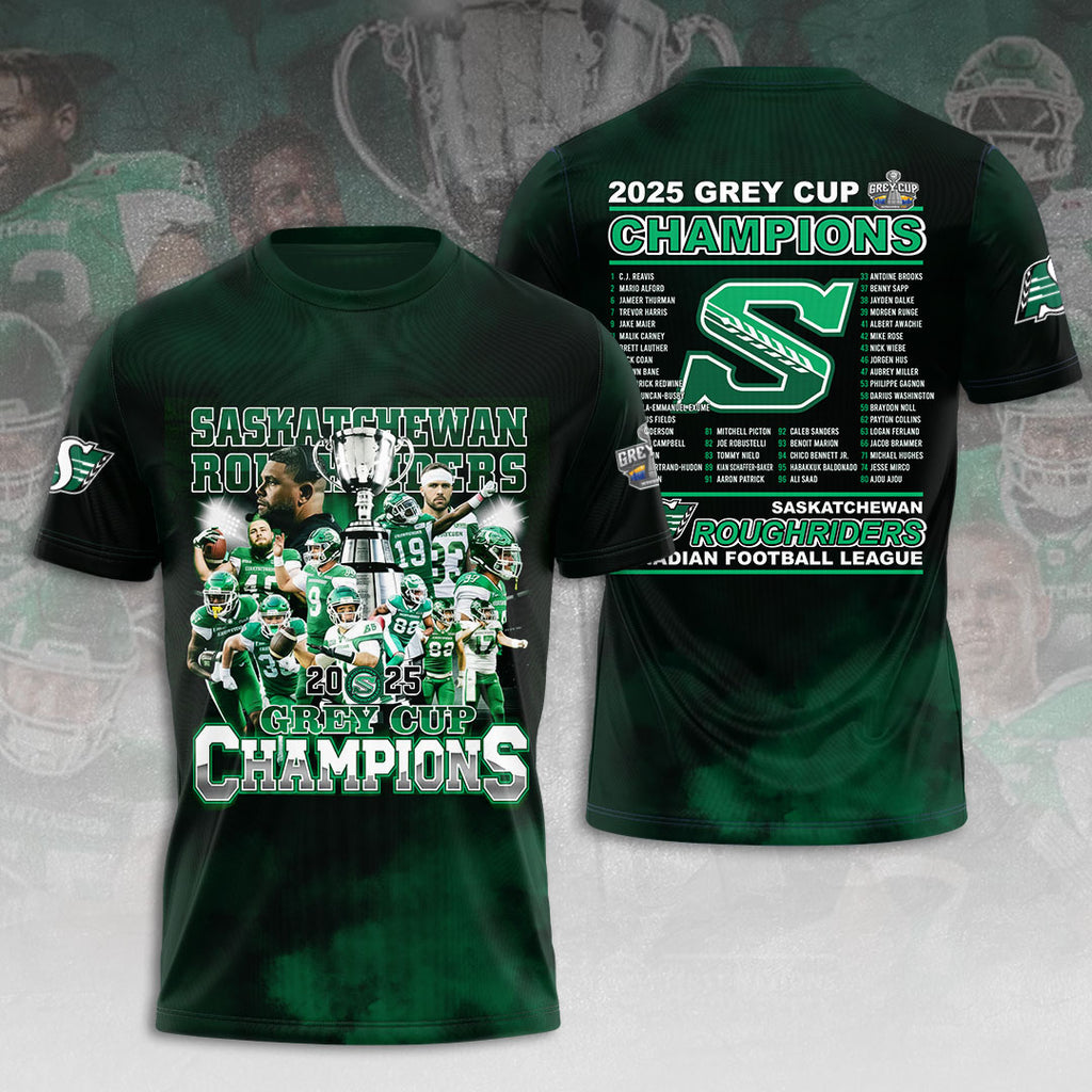 Saskatchewan Roughriders 2025 Grey Cup Champions 3D Apparel – HOATT14702