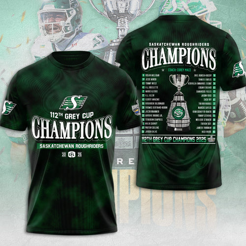 Saskatchewan Roughriders 2025 Grey Cup Champions 3D Apparel – MAITM13820