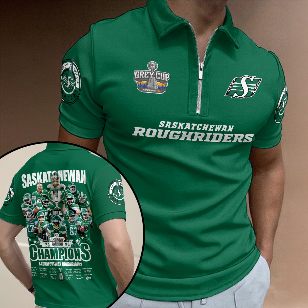 Saskatchewan Roughriders 2025 Grey Cup Champions Zip Polo Shirt – TANTN19026