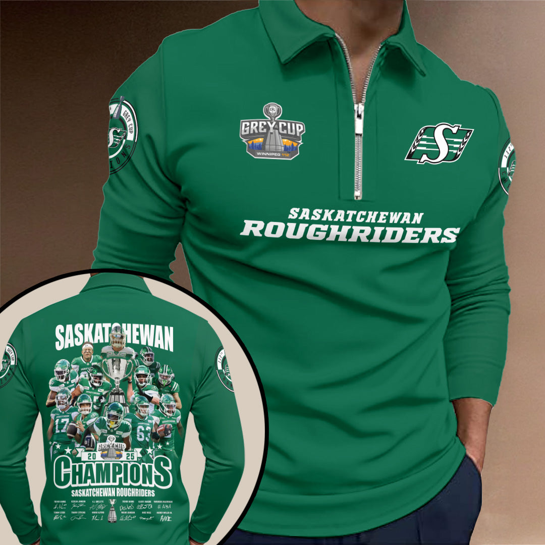 Saskatchewan Roughriders 2025 Grey Cup Champions Zip Polo Shirt – TANTN19026