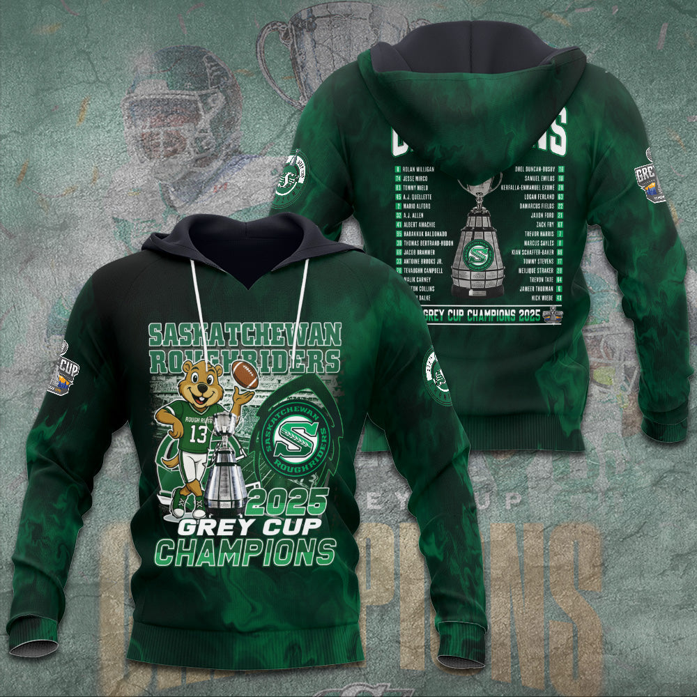 Saskatchewan Roughriders 2025 Grey Cup Champions 3D Apparel – TANTN18823