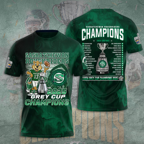 Saskatchewan Roughriders 2025 Grey Cup Champions 3D Apparel – TANTN18823