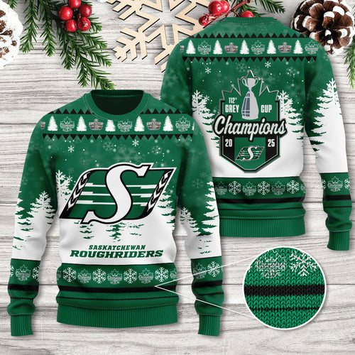Saskatchewan Roughriders 2025 Grey Cup Champions Ugly Sweater – TANTN18942