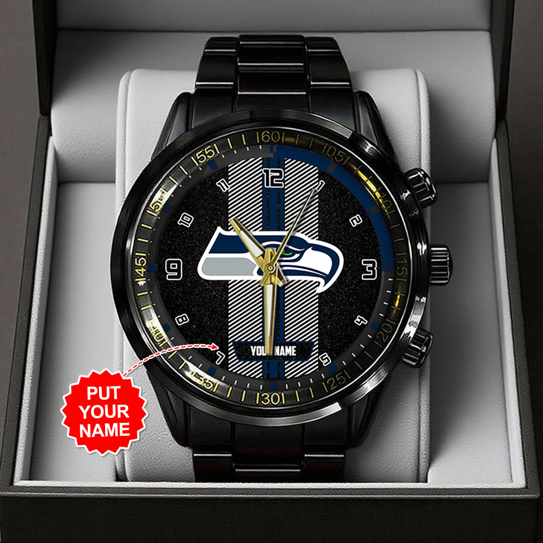 Personalized Seattle Seahawks Black Stainless Steel Watch – TANTN16029