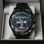 Seattle Seahawks 2025 NFC Champions Black Stainless Steel Watch – TANTN20677