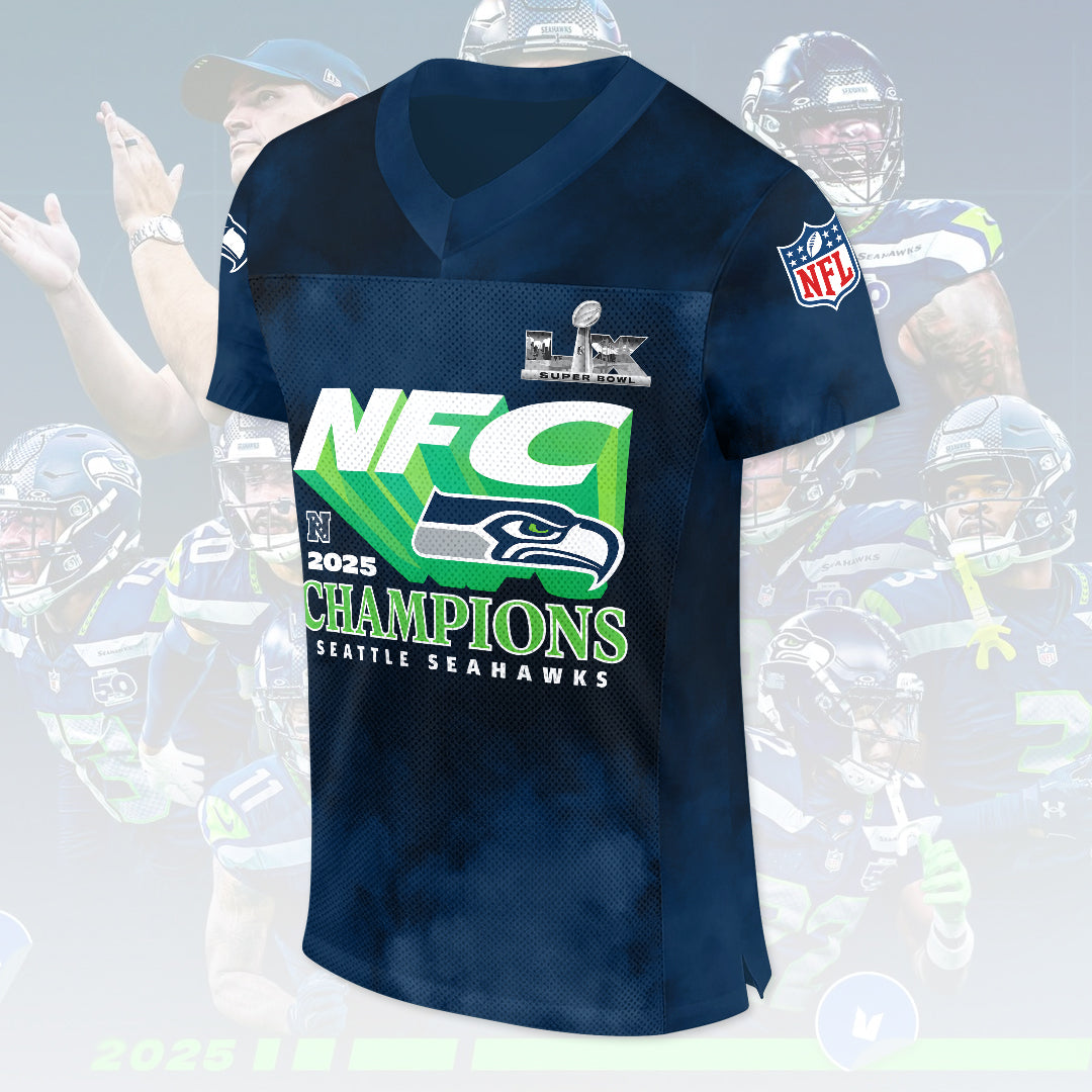 Seattle Seahawks 2025 NFC Champions 3D Football Jersey – HOATT15925