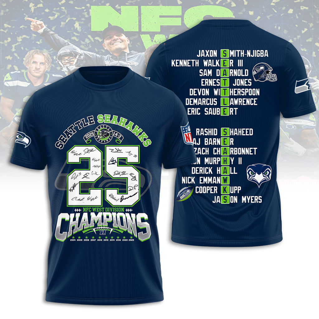 Seattle Seahawks 2025 NFC West Champions 3D Apparel – HOATT15744