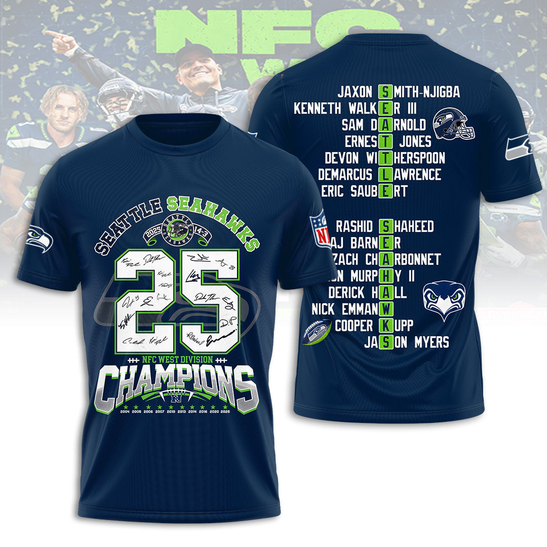Seattle Seahawks 2025 NFC West Champions 3D Apparel – HOATT15744