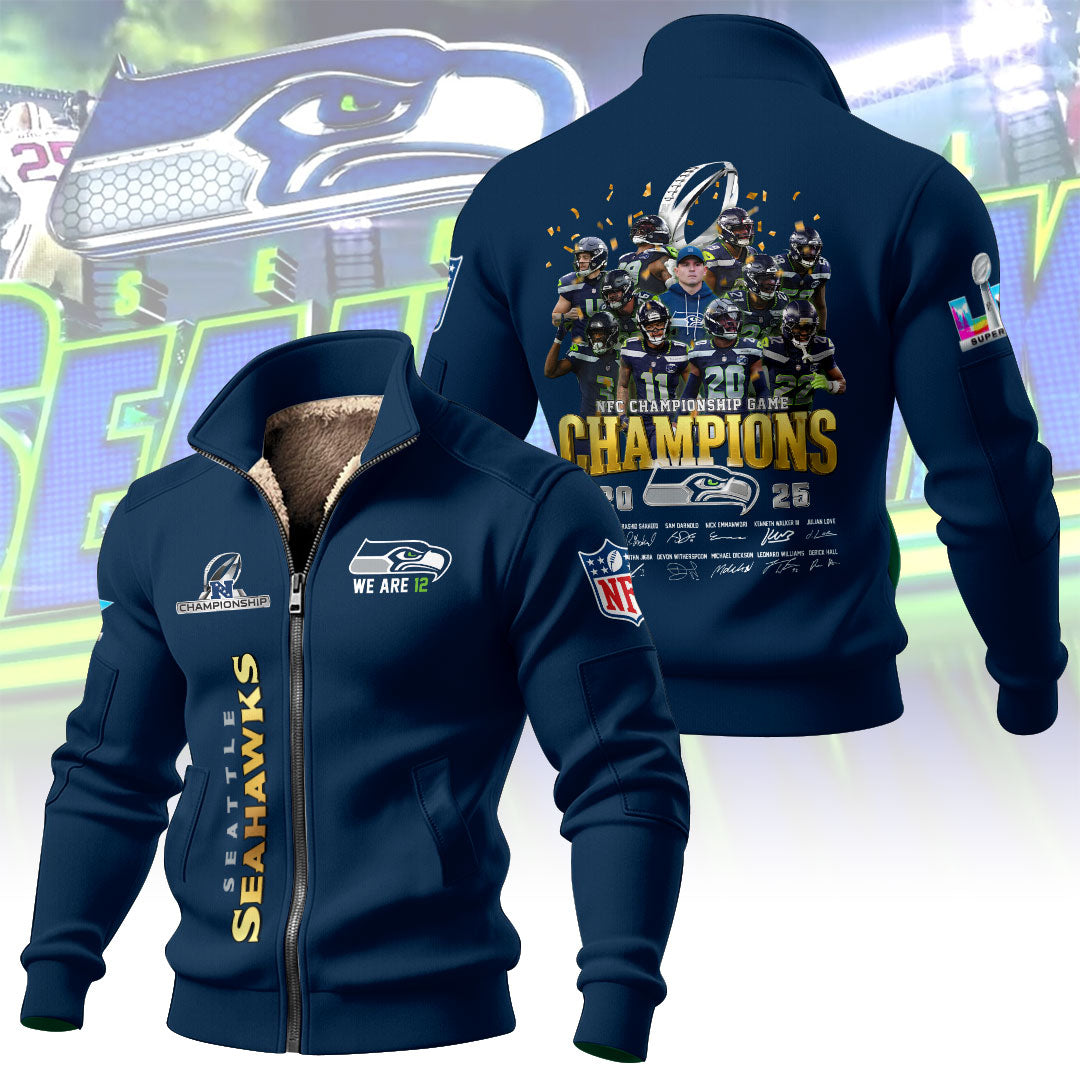Seattle Seahawks 2025 NFC Champions Thick Knit Fleece Jacket – MAITM14694