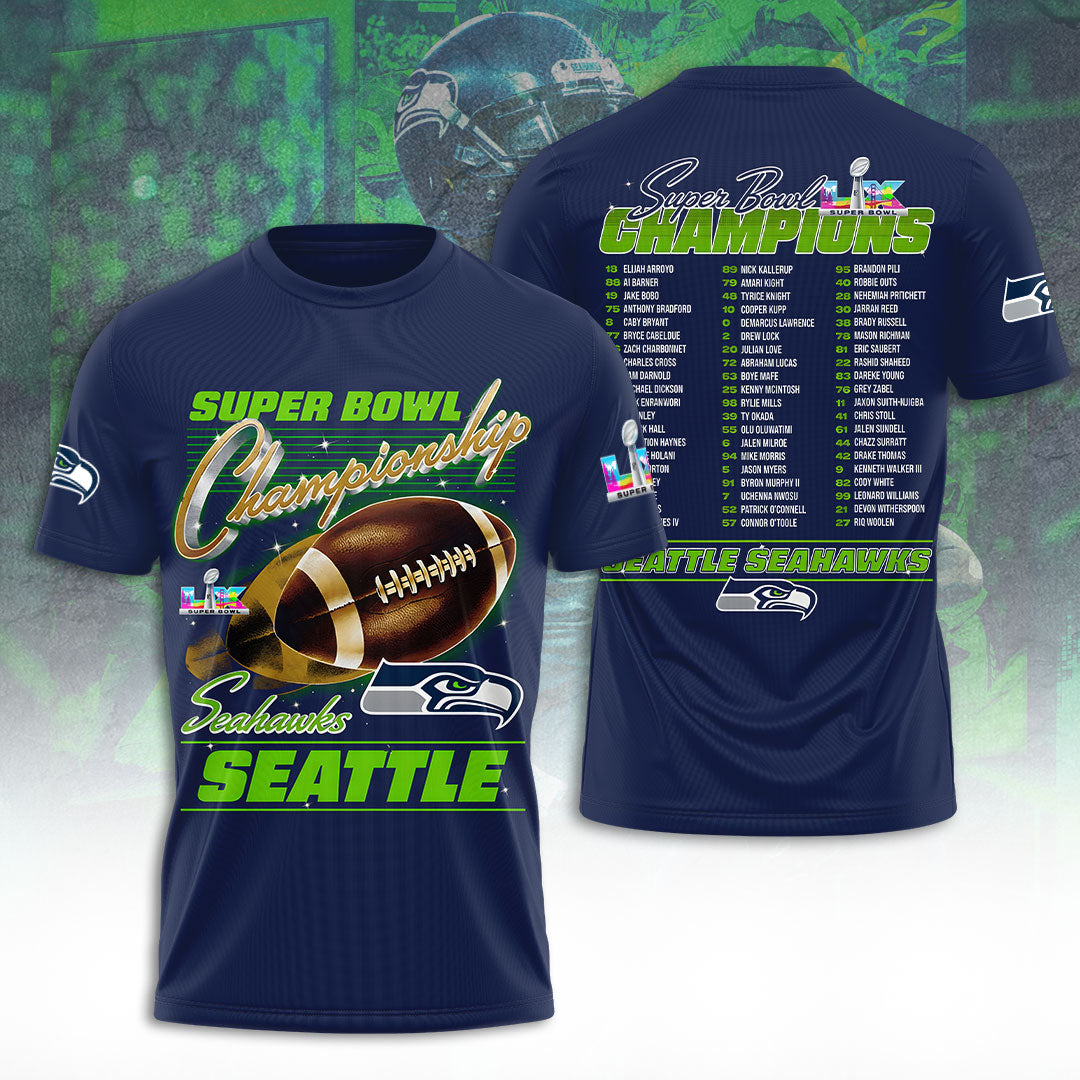 Seattle Seahawks 2025 Super Bowl LX Champions 3D Apparel – TANTN20977