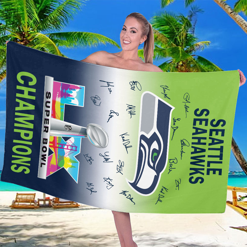 Seattle Seahawks 2025 Super Bowl LX Champions Rectangle Beach Towel – TMTHU3866