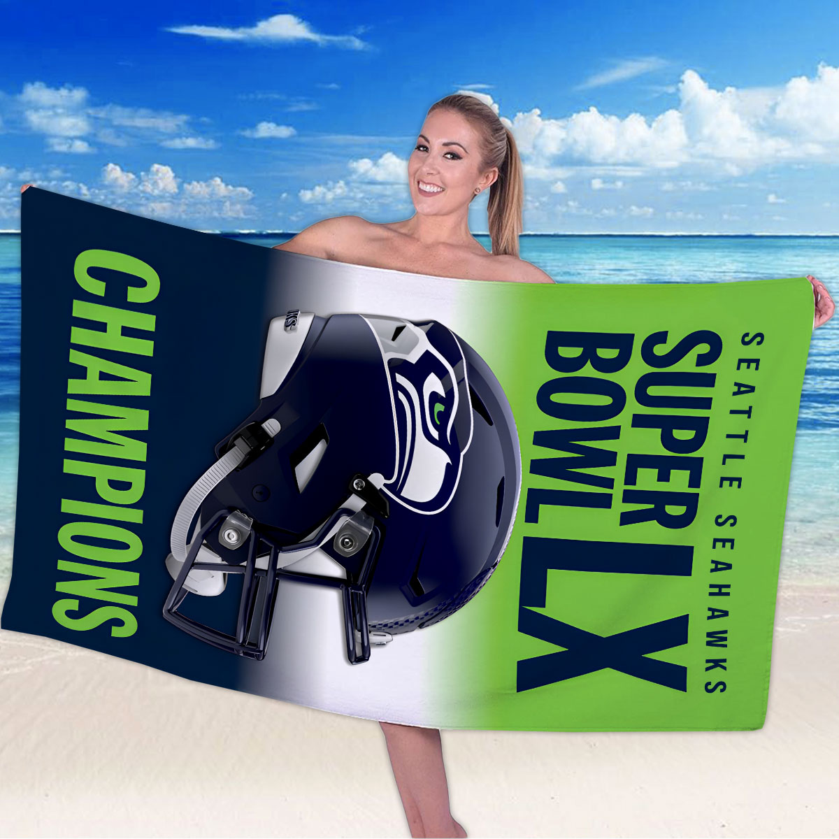 Seattle Seahawks 2025 Super Bowl LX Champions Rectangle Beach Towel – HOATT16181