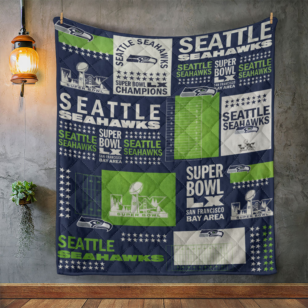 Seattle Seahawks 2025 Super Bowl LX Champions Quilt Blanket – TMTHU3942