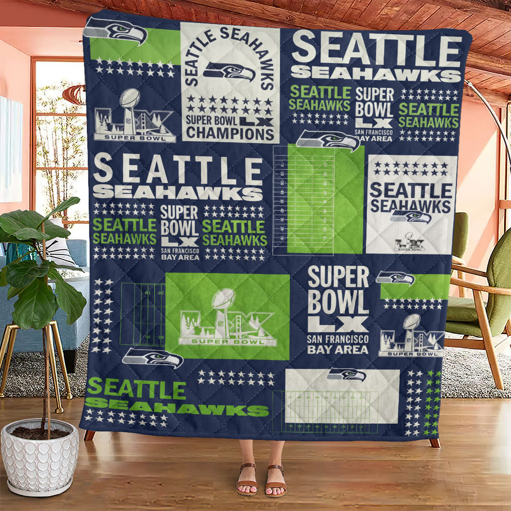 Seattle Seahawks 2025 Super Bowl LX Champions Quilt Blanket – TMTHU3942