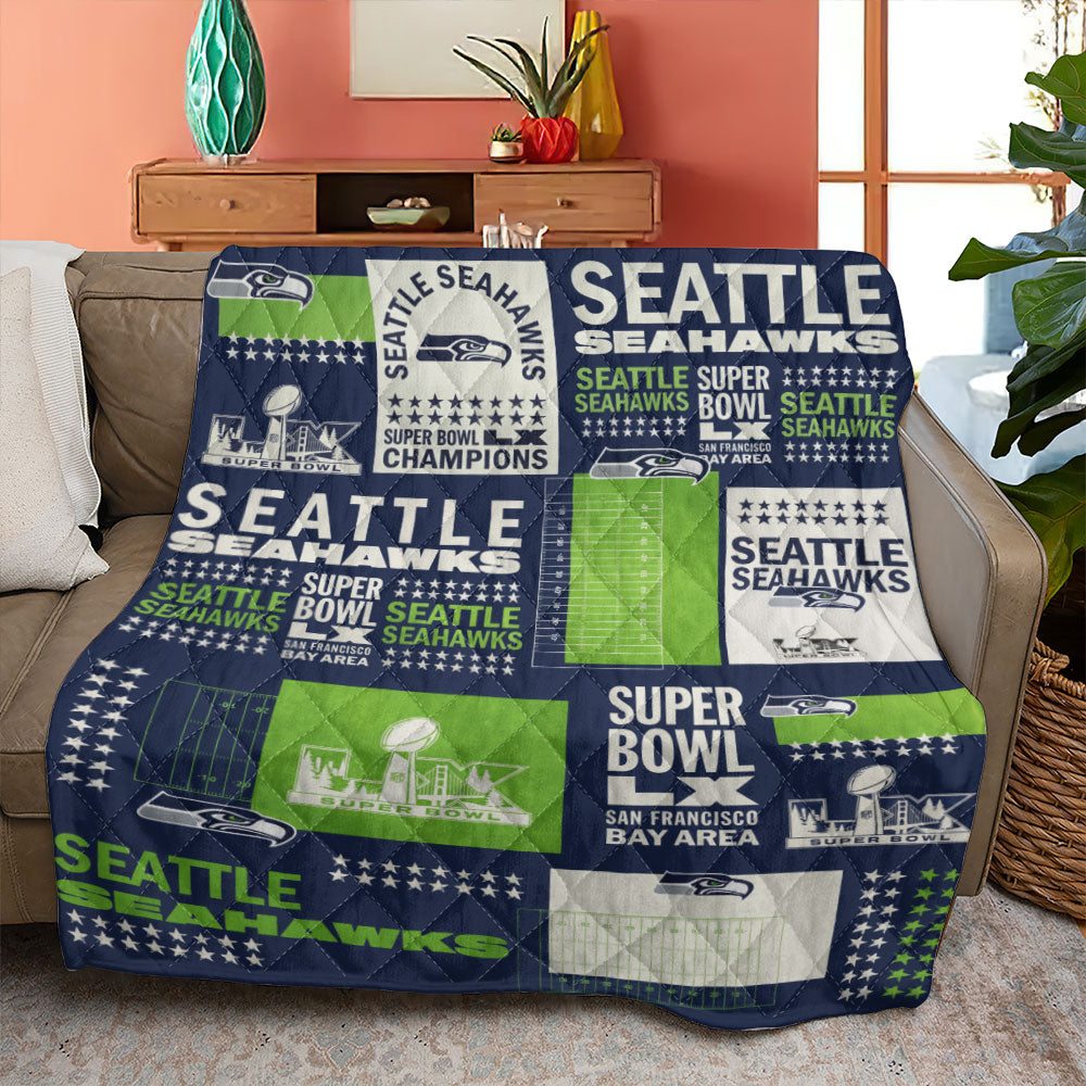 Seattle Seahawks 2025 Super Bowl LX Champions Quilt Blanket – TMTHU3942