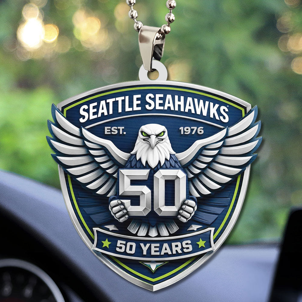 Seattle Seahawks 50th Anniversary 2026 Custom shape 2-sided Acrylic Car Ornament – TMTHU3521