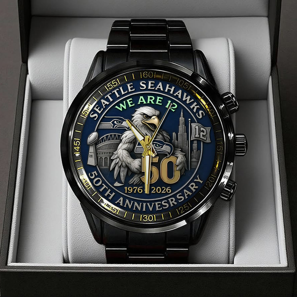 Seattle Seahawks 50th Anniversary 2026 Black Stainless Steel Watch – TANTN16079