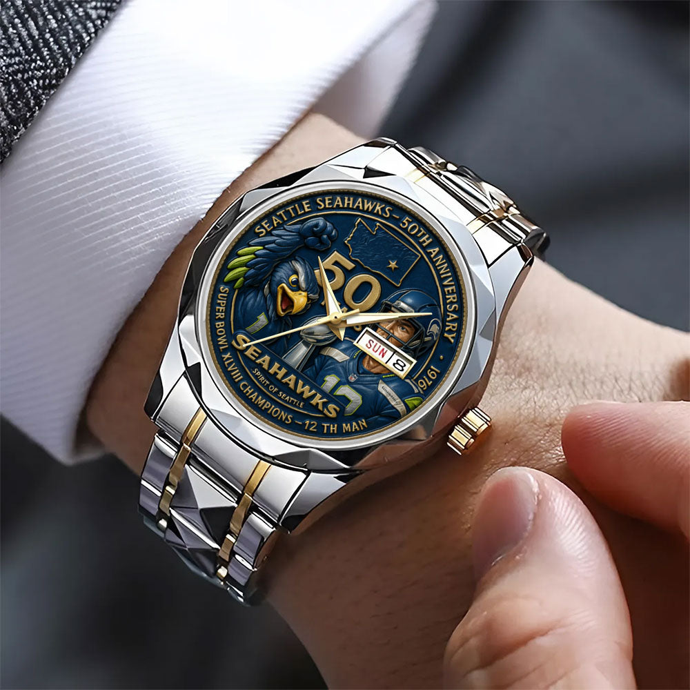 Seattle Seahawks 50th Anniversary Alloy Luxury Quartz Watch – MAITM14427